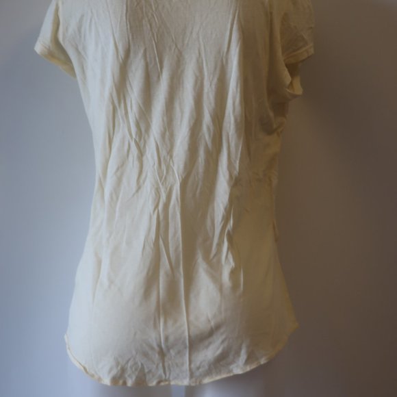 Womens Standard James Perse Pale Yellow V-Neck Button T-Shirt Top 4 US/XL * - Picture 7 of 9